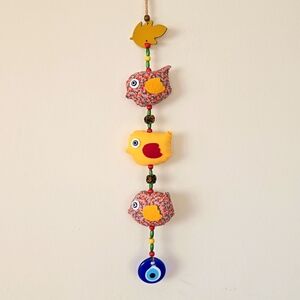 Children Wall Decorating 3 Colorful Fabric Chicken and Blue Glass Devil eye